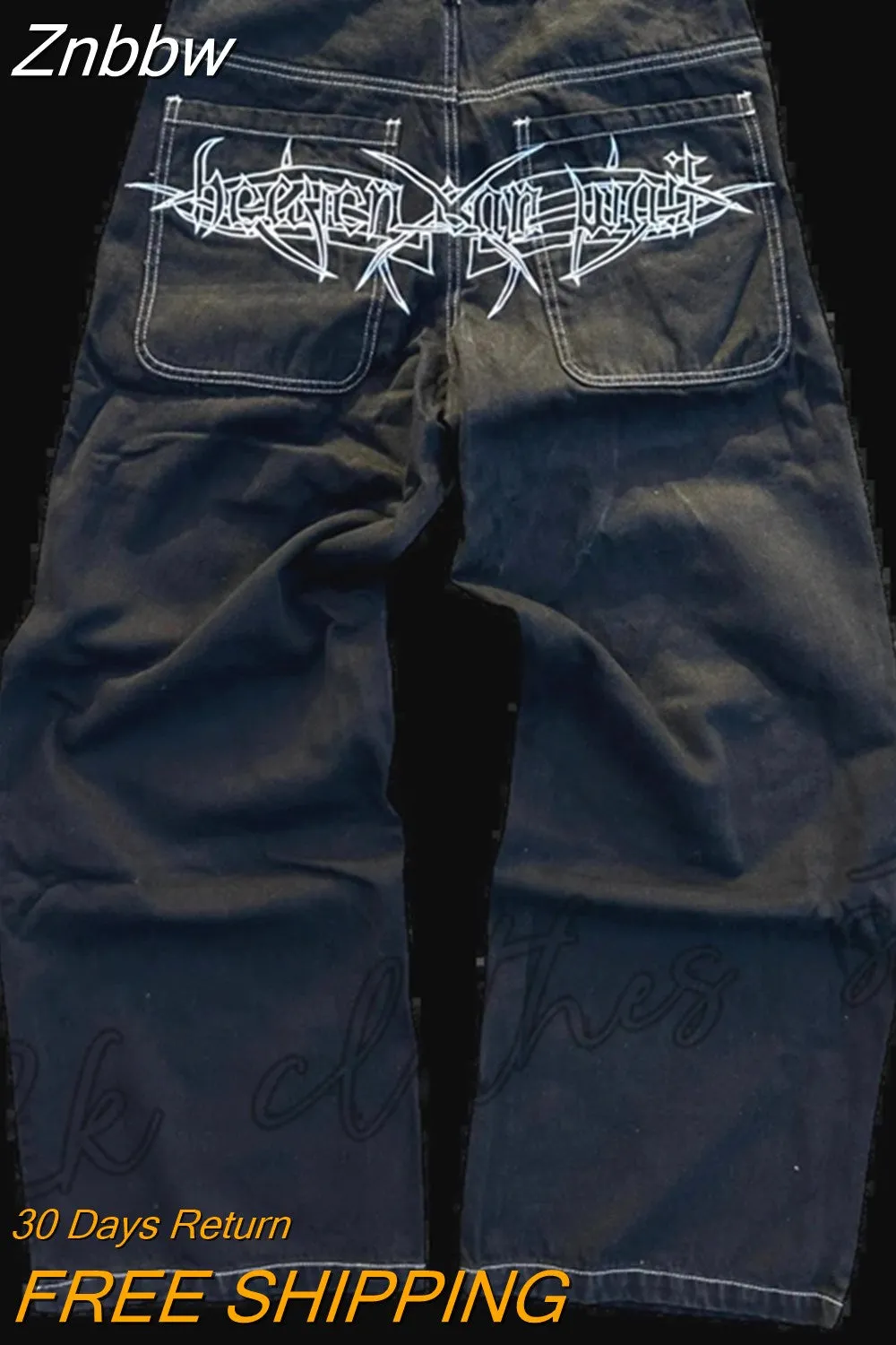 Znbbw women Jeans Punk Rock Hip Hop Gothic Wide Leg Harajuku Trousers Streetwear Y2K men Retro Skull Graphic Baggy Jeans Pants