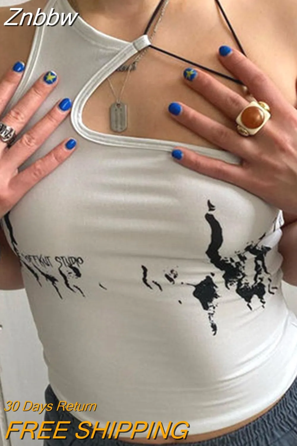 Znbbw y2k sexy suspender top 200s Summer vintage personality short print T-shirt goth punk grunge street crop top Harajuku Cute - Image 4