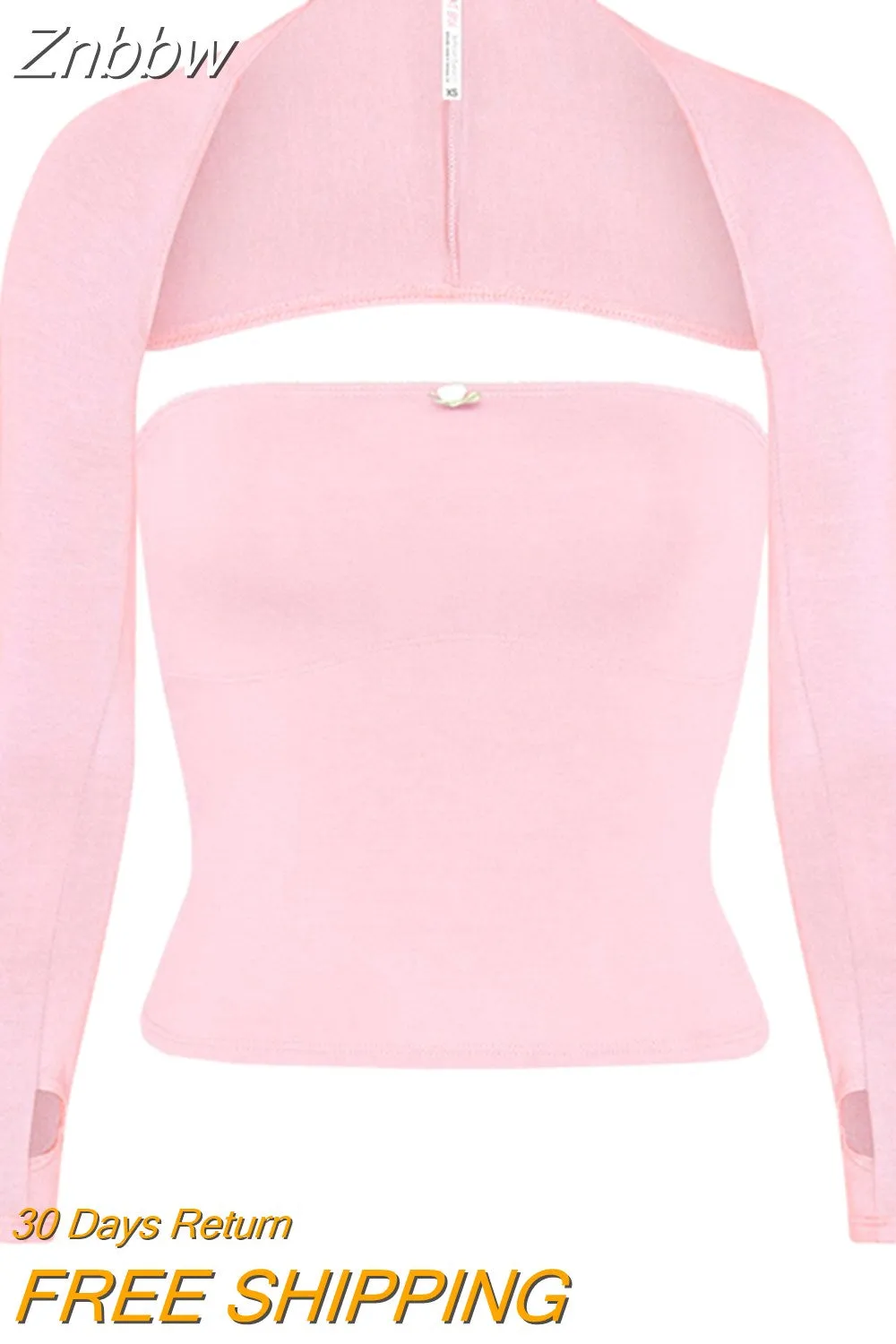 Znbbw Women Y2K Clothes Sexy Pleated Ruched Crop Top Long Sleeve Mesh Bolero Set Slim Fit Vintage Harajuku Tees 2000s Streetwear - Image 5