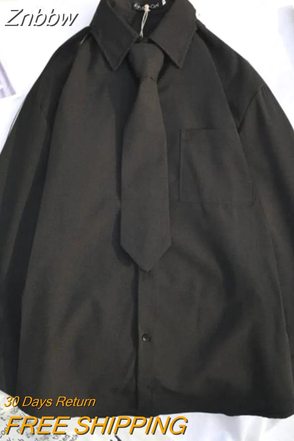 Znbbw 2023 Long Sleeve Loose Student Blouse Shirt Women White Black Turn Down Collar Autumn Casual Oversized Shirt Vintage Top - Image 6