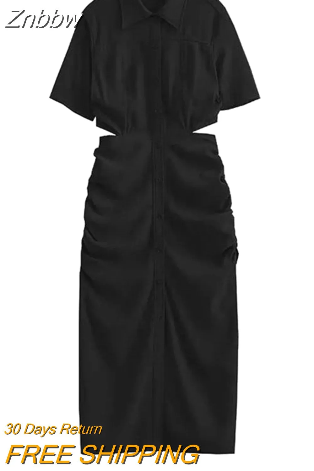 Znbbw ZBZA Women 2023 Shirt Dress Women Waist Cut-out Midi Dress Fashion Design Sexy Elegant Femme Vestidos 202307 - Image 11