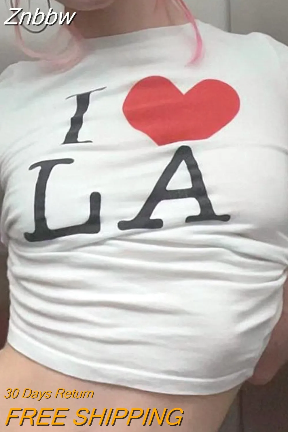 Znbbw Aesthetic Heart Print Women T-shirt Anime Letter Kawaii Crop Tops Summer Short Sleeve Baby Tees Kpop Streetwear Y2k Clothes - Image 8