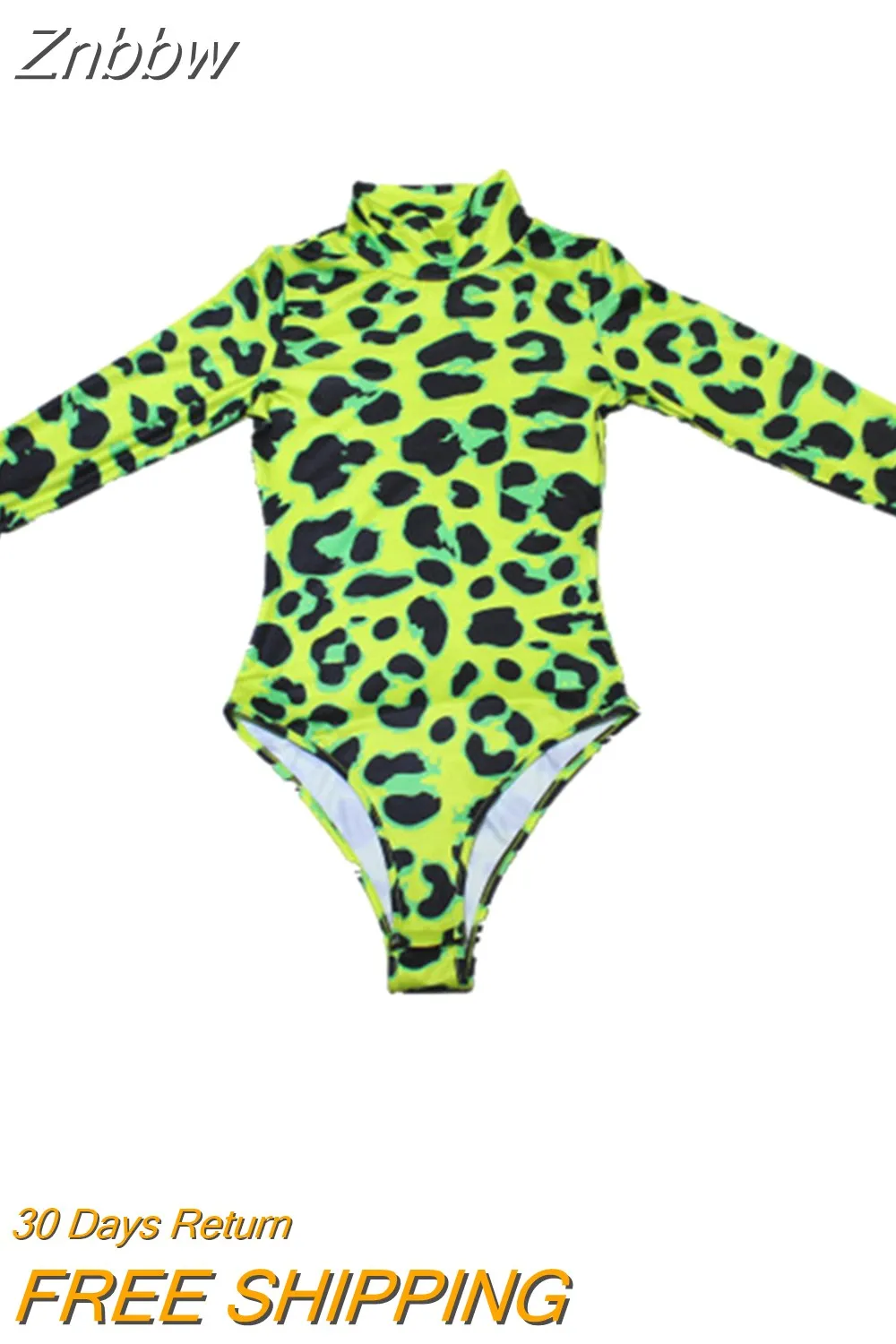 Znbbw Women Long Sleeve Leopard Skin Prinetd Bodysuit Sexy Neon Green Streetwear Jumpsuit Skinny Leopard Tops Fashion Rompers - Image 4