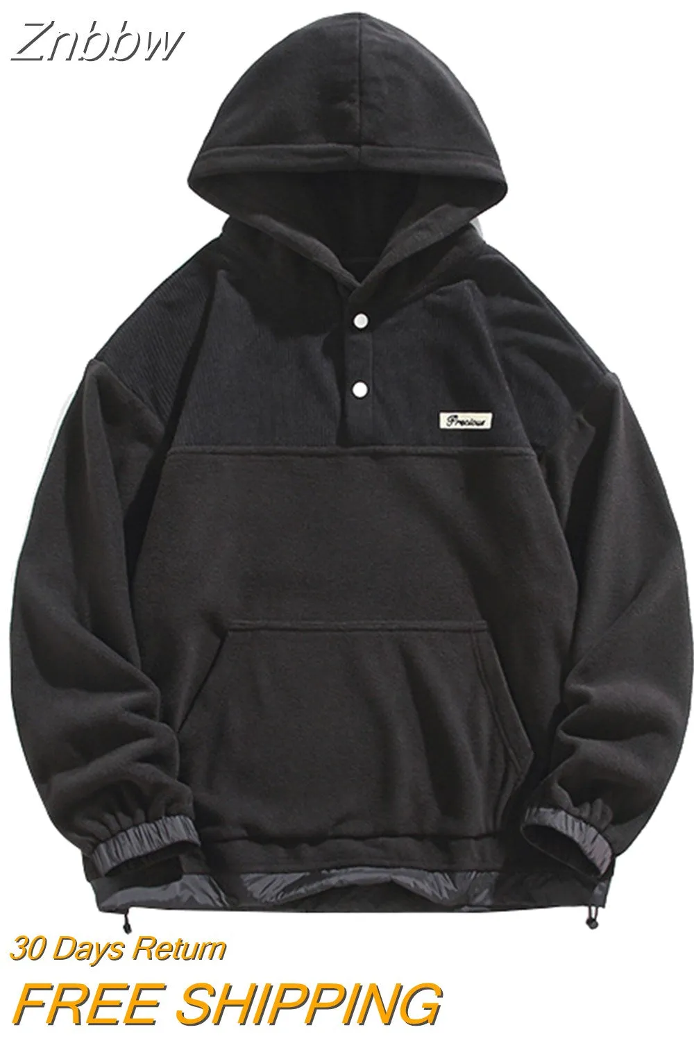 Znbbw Men Fleece Hoodies Autumn Winter New Loose Harajuku Pullover Tops Streetwear Long Sleeve Sweatshirts Hip Hop Men's Clothing - Image 7