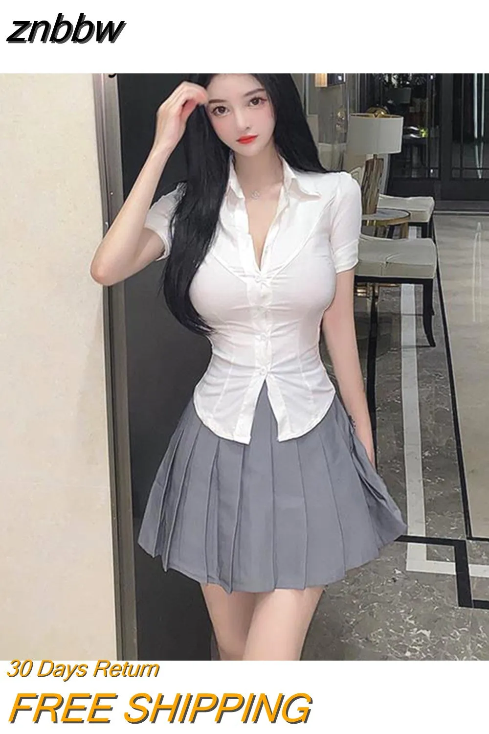 znbbw ajustada-Blusa de manga corta para mujer, camisa blanca de estilo coreano, Sexy, para oficina, novedad de verano, 2023