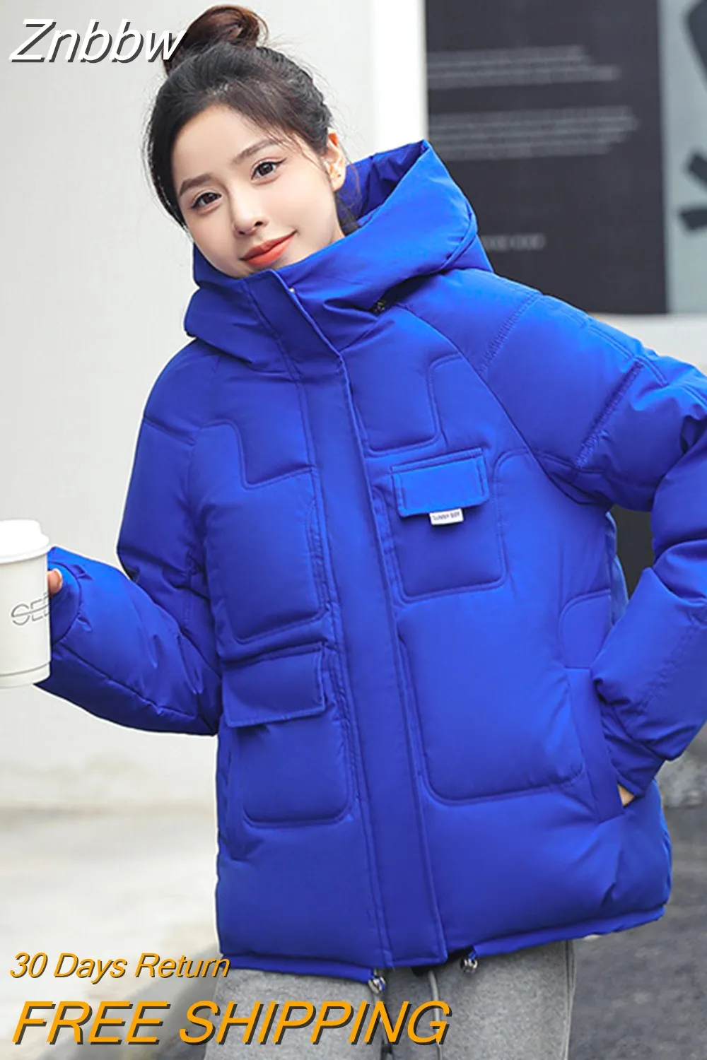 Znbbw Women Down Jacket 2023 Hit Winter New Thick Warm Cotton Down Padded Jacket Casual Sweety Solid Color Hooded Coat Jackets Outwear - Image 10