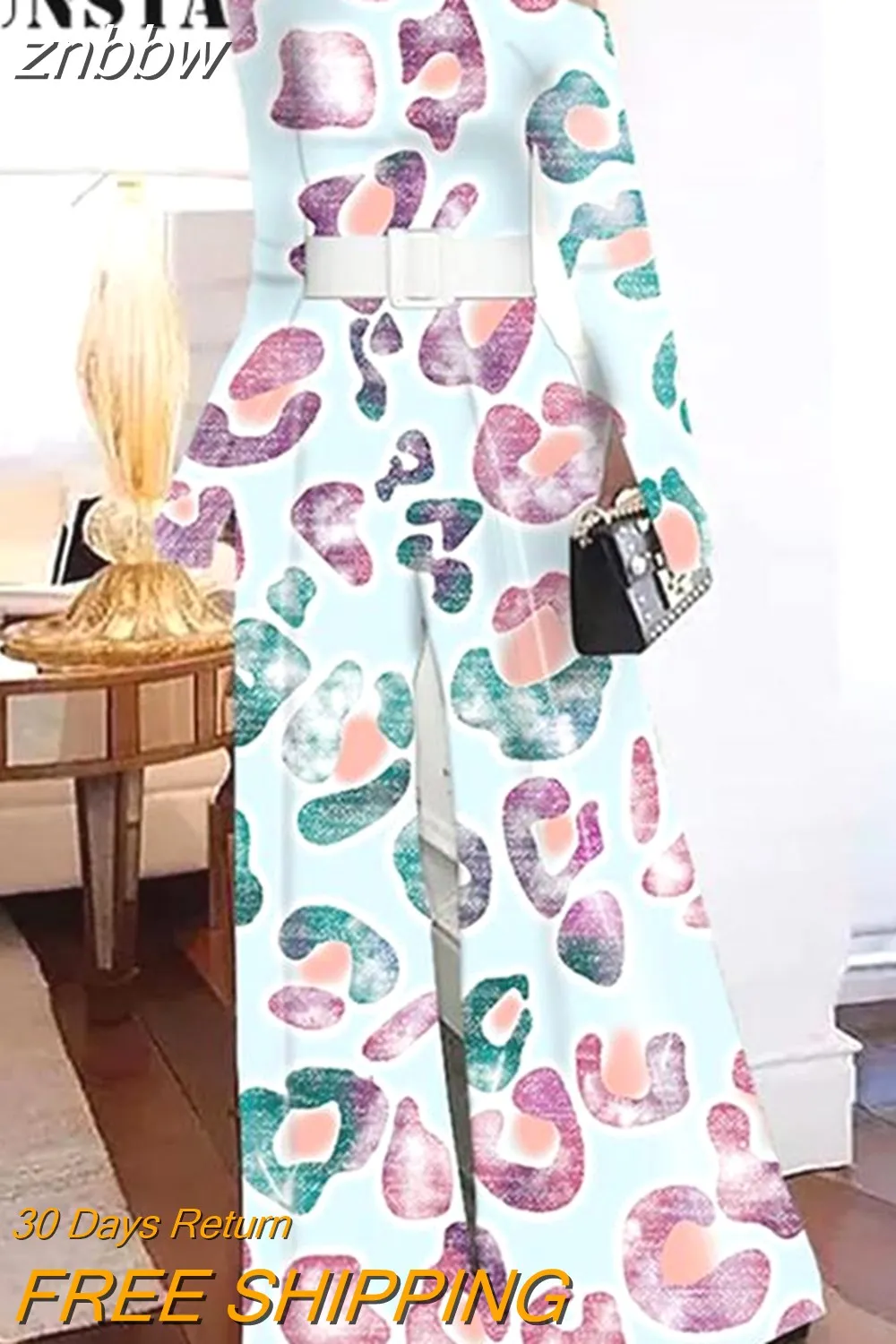 znbbw Women High Street Overalls Playsuit Elegant One-Shoulder Retro New Print Wide Leg Romper Sexy Patchwork Pattern Party Jumpsuits