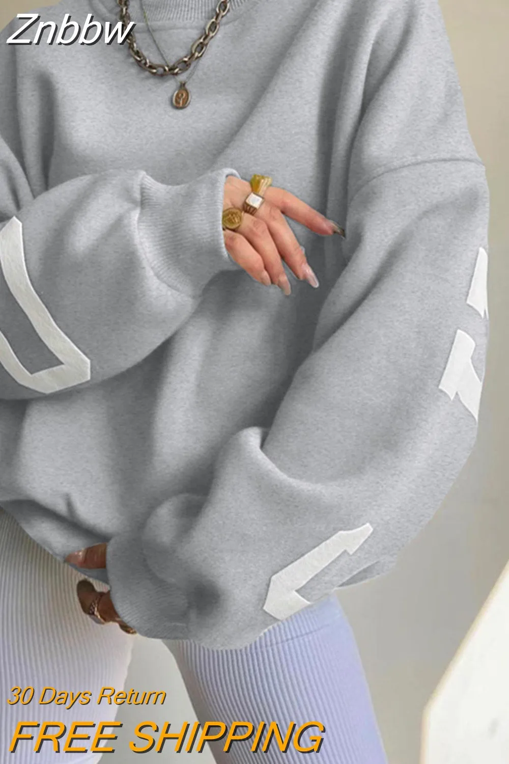 Znbbw Autumn Winter Fleece Sweatshirts Streetwear Y2K Harajuku Loose Long Sleeve Pullover Casual Letter Print O Neck Thick Top - Image 13