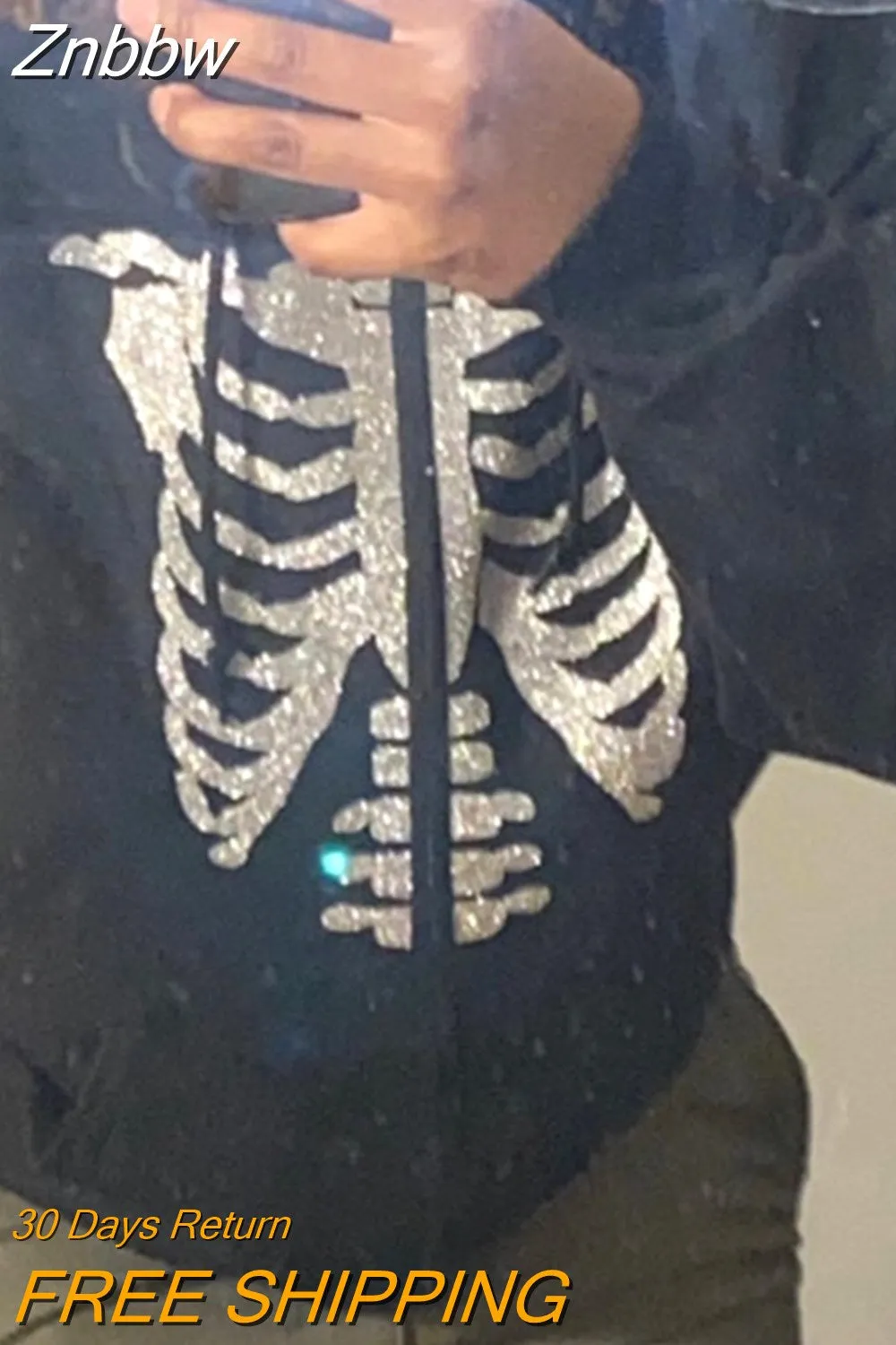 Znbbw Women Zip-up Y2K Harajuku Oversized Skeleton Hoodie Goth Hoodie Female Women Grunge Hooded With Zipper Hood Skull Sweatshirt - Image 11