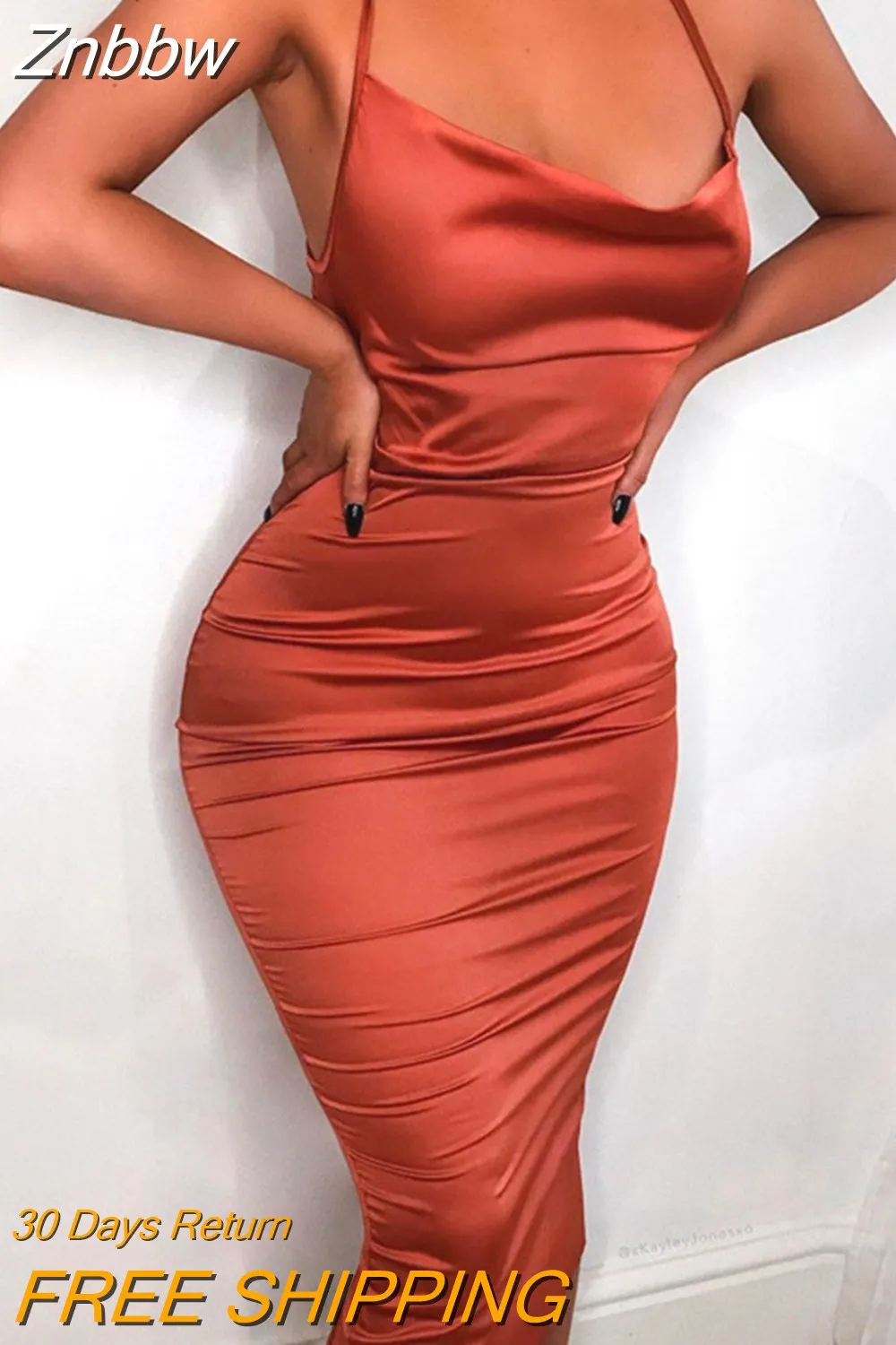 Znbbw Women Summer Neon Satin Lace Up Long Midi Dress Y2K Sleeveless Bodycon Backless Elegant Party Sexy Slim Dress Club Clothes