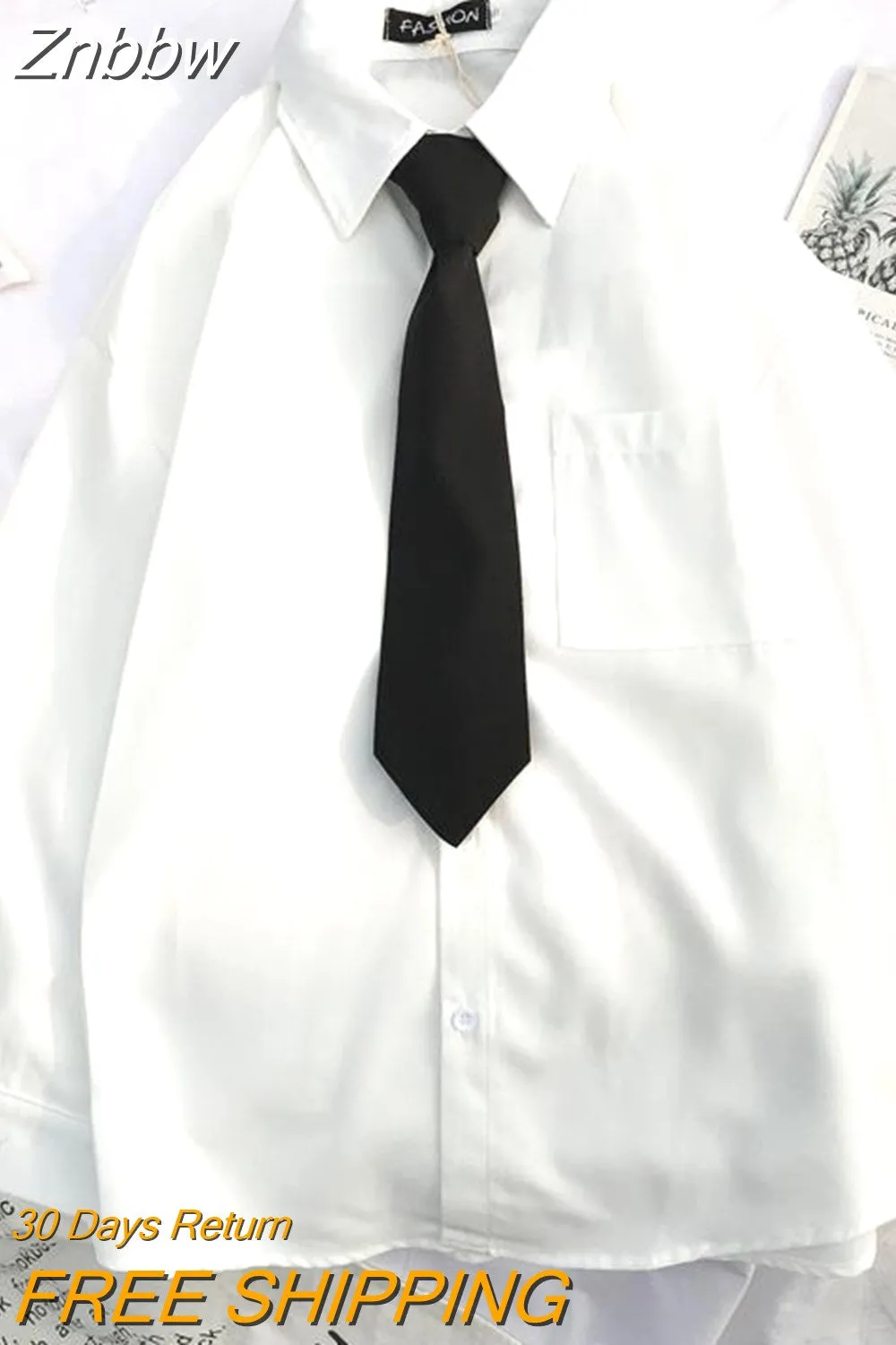 Znbbw 2023 Long Sleeve Loose Student Blouse Shirt Women White Black Turn Down Collar Autumn Casual Oversized Shirt Vintage Top - Image 3