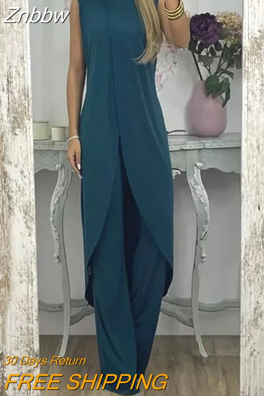 Znbbw Women's Casual Pattern Printing High Street Two Piece Set Elegant Commuter Long Pants Suit Summer Loose Bohemian Outfits - Image 7