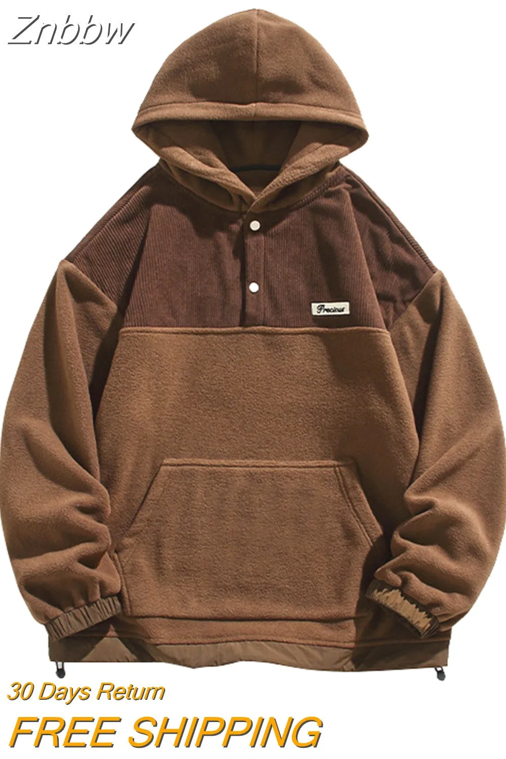 Znbbw Men Fleece Hoodies Autumn Winter New Loose Harajuku Pullover Tops Streetwear Long Sleeve Sweatshirts Hip Hop Men's Clothing - Image 3