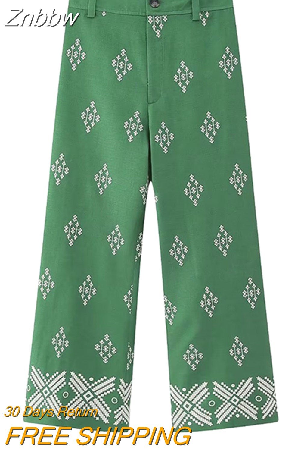 Znbbw Women's Embroidery Pants Summer Fashion Female Pockets Mid-waist Wide Leg Trousers Lady Casual High Street Zipper Pants - Image 3