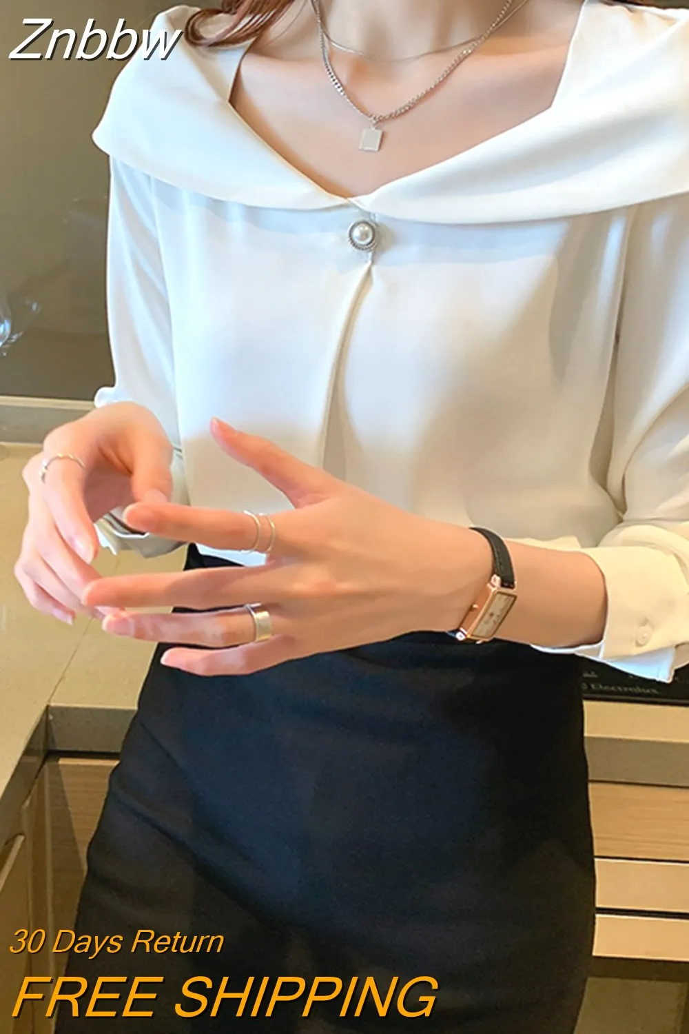 Znbbw Women V-Neck White Chiffon Blouse Shirt Tops Long Sleeve Blouse Women Blusas Mujer De Moda 2023 Blouses Femme Shirts D620 - Image 7