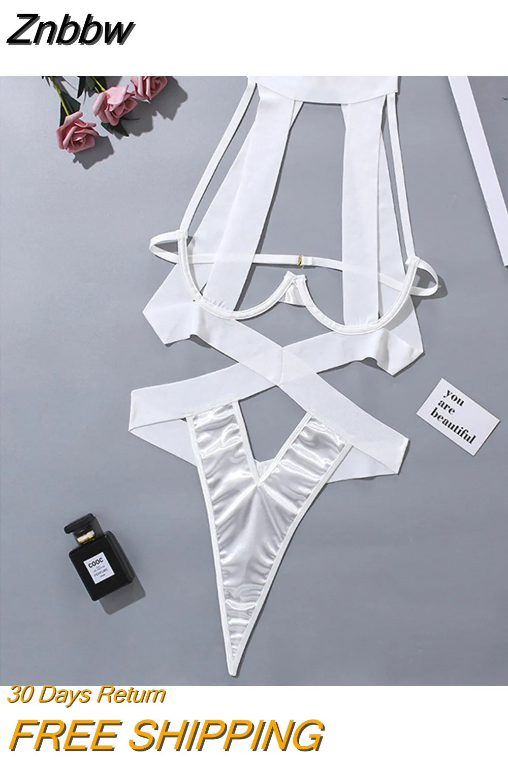 Znbbw Bandage Sexy Lingerie Bodysuit Women Halter Hollow Out Exotic Clothes Black Porn Bottom Sissy Hot Sensual Body - Image 2