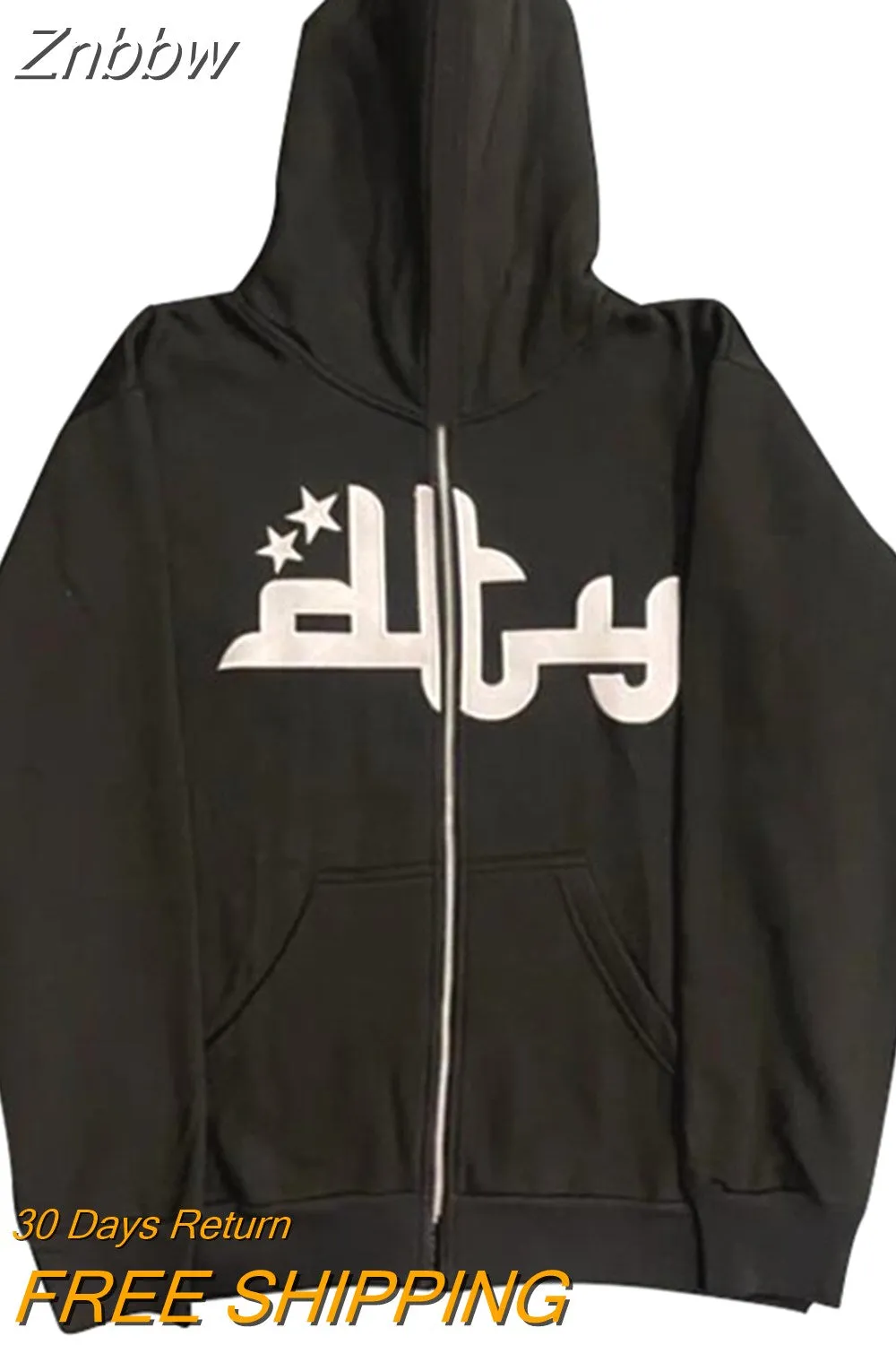 Znbbw Fashion Hot-selling Rhinestones Skeleton Print Black Y2k Gothic Long-sleeve Full Zip Hoodie Oversized Sweatshirt Jacket - Image 9