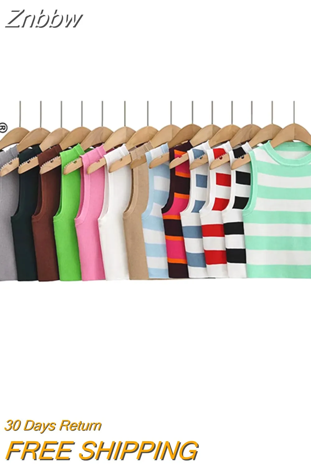 Znbbw Women Off Shoulder Tank Top Summer Knit Ribbed O Neck Sleeveless Skinny Vests 2023 Sexy Solid Basic Tops 202304