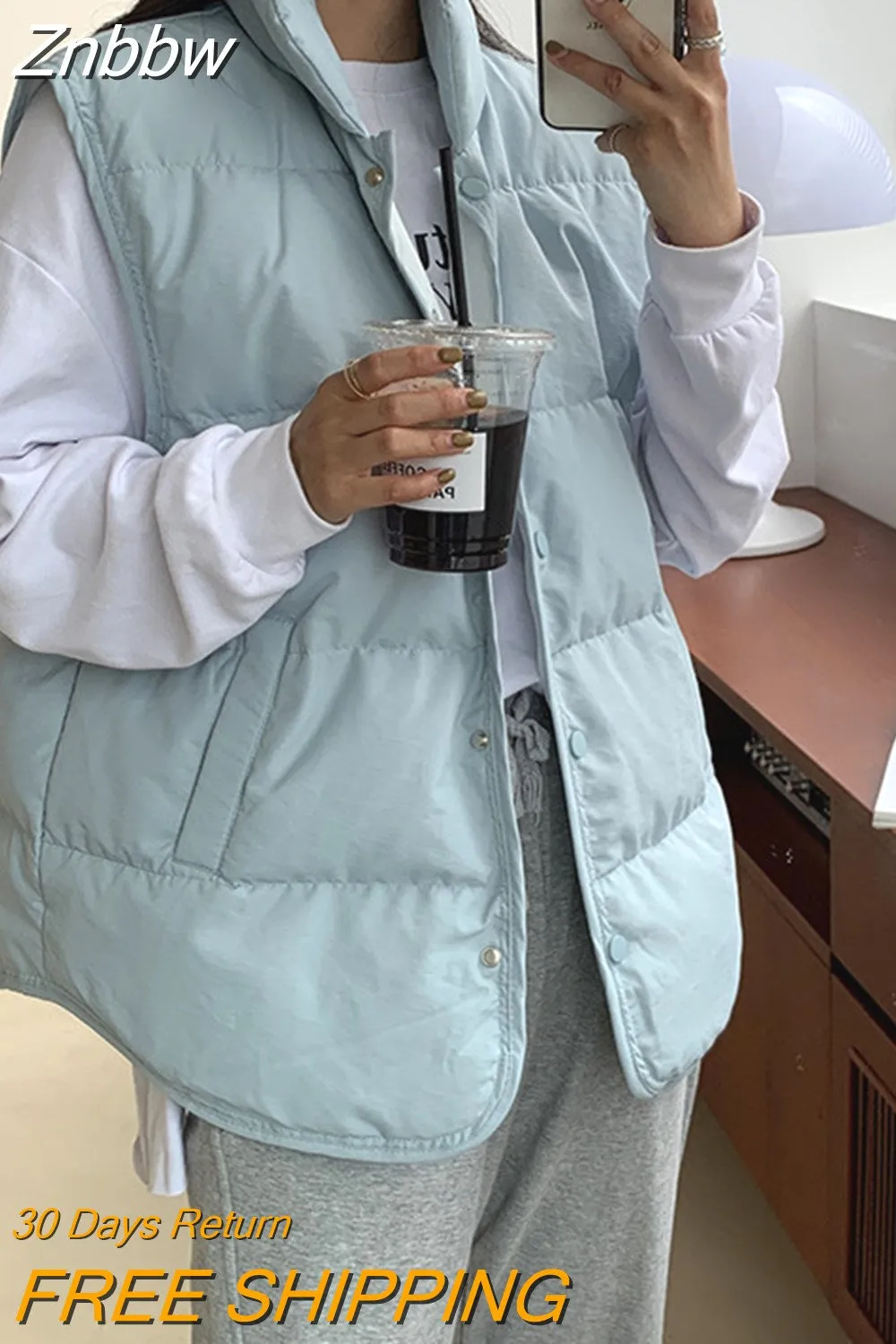 Znbbw Women Vest Coat Loose Sleeveless Jackets Turn Down Collar Ladies Winter Vest Autumn Winter 2023 Fashion Oversized Warm Vests - Image 8