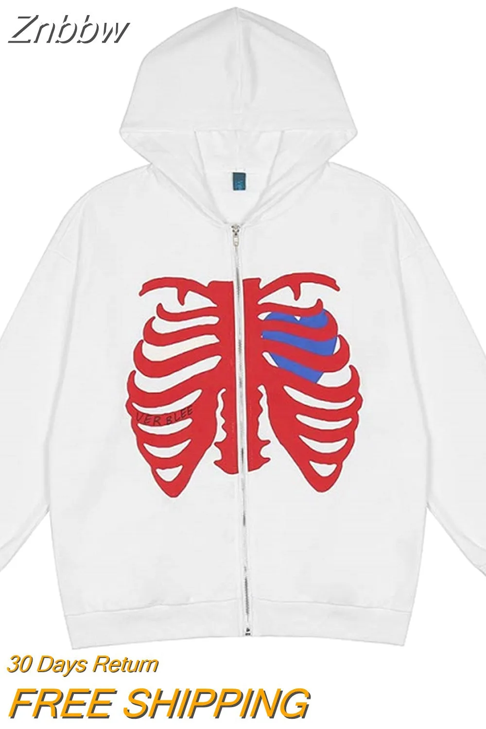 Znbbw Y2K Tops letter print Grunge Gothi Oversized Zip-Up Hoodie Streetwear Womens hip-hop Kawaii Female Sweatshirts - Image 7