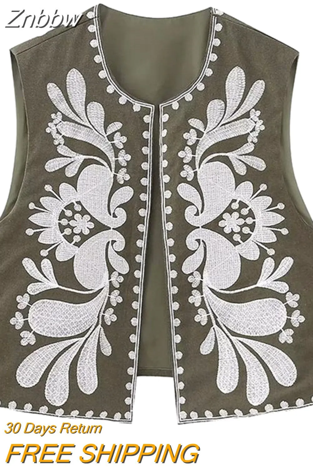 Znbbw TRAF Embroidered Vests Top Women Vest 2023 Summer Loose Waistcoat Ladies Cardigan Outwear Top Sleeveless Tops Chic Tank - Image 4