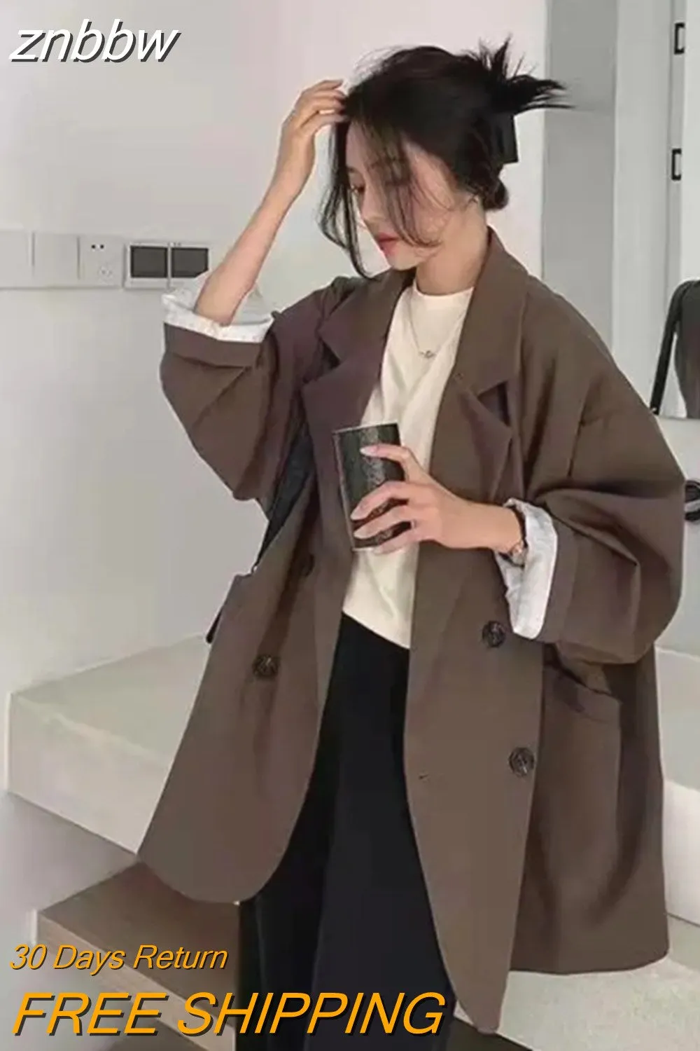 znbbw 2023 Autumn Casual Long Sleeve Blazer Women Korean Style Oversize Ladies Suit Blazers Work Female Clothing Jacket Coat - Image 3