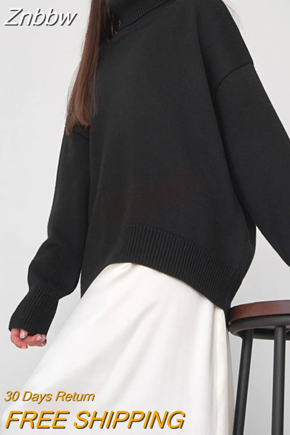 Znbbw Women Turtleneck Sweater Elegant Loose Lazy Winter Vintage Thick Warm Pullover Long Sleeve Top Casual Loose Knitted Sweaters - Image 6