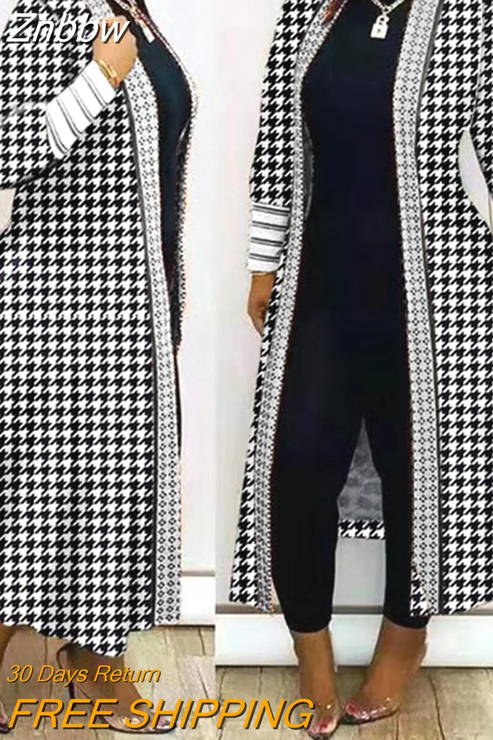 Znbbw Women Printed Long Cardigan full sleeve Trench  OverCoat Lady Casual Loose Open Stitich Coat Female 2023 Autumn Spring Fashion - Image 8