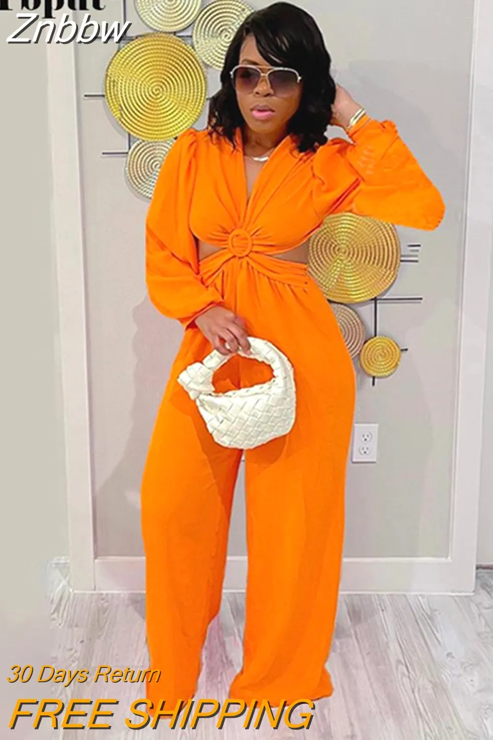 Znbbw Sexy Hollow Out Pleated Jumpsuit Fashion V-neck Long Sleeve Wide Leg Trousers Rompers 2023 Spring Female Elegant Outfit