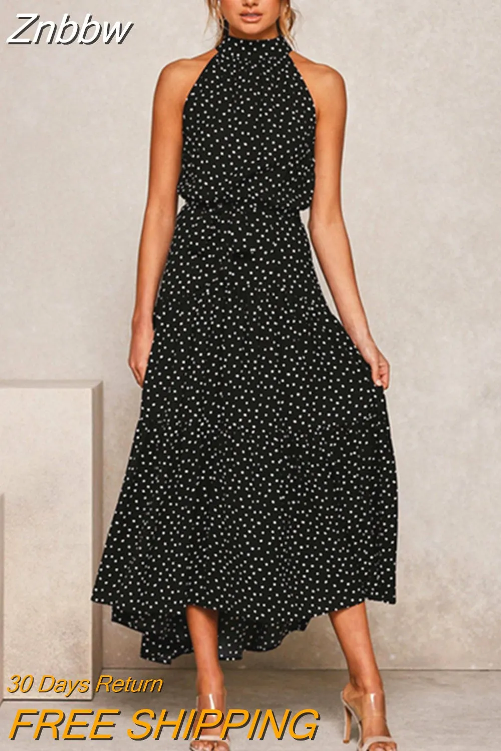 Znbbw Women Polka Dot Long Dress 2023 Summer Sexy Halter Strapless Casual Sleeveless Sundress Female Vacation Elegant Maxi Dresses - Image 5