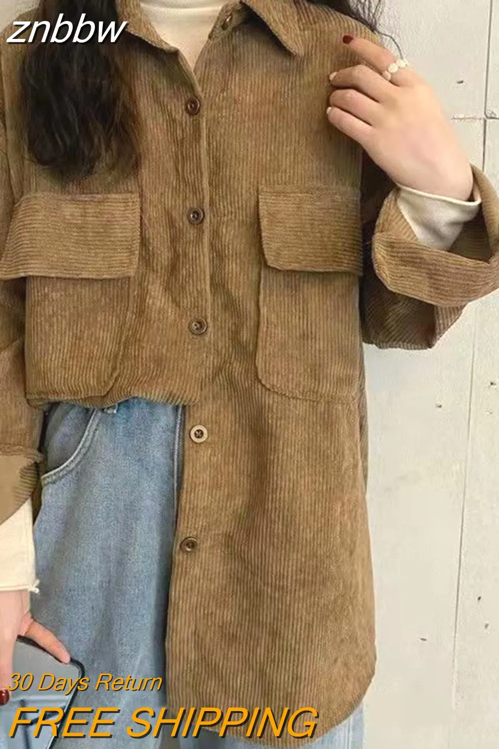 znbbw 2023 Winter Minimalist Long Sleeve Corduroy Shirt Women Korean Style Button Up Ladies Blouse Coat Female Clothing Tops - Image 4