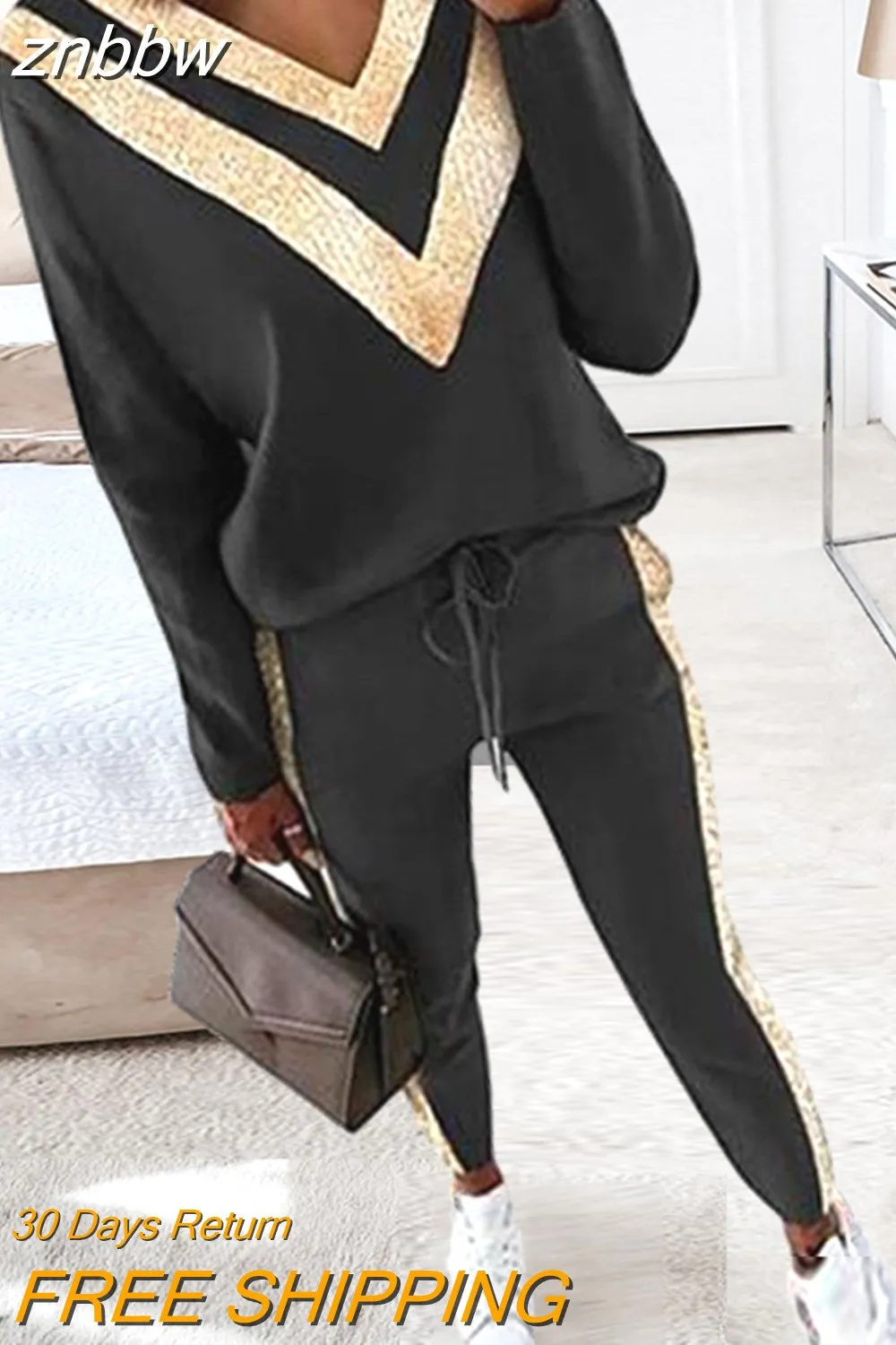 znbbw Women Suit Jogger Two Piece Set Autumn Fashion Print Tracksuits Women 2023 Streetwear Zipper Long Sleeve Tops + Trousers Outfits - Image 3