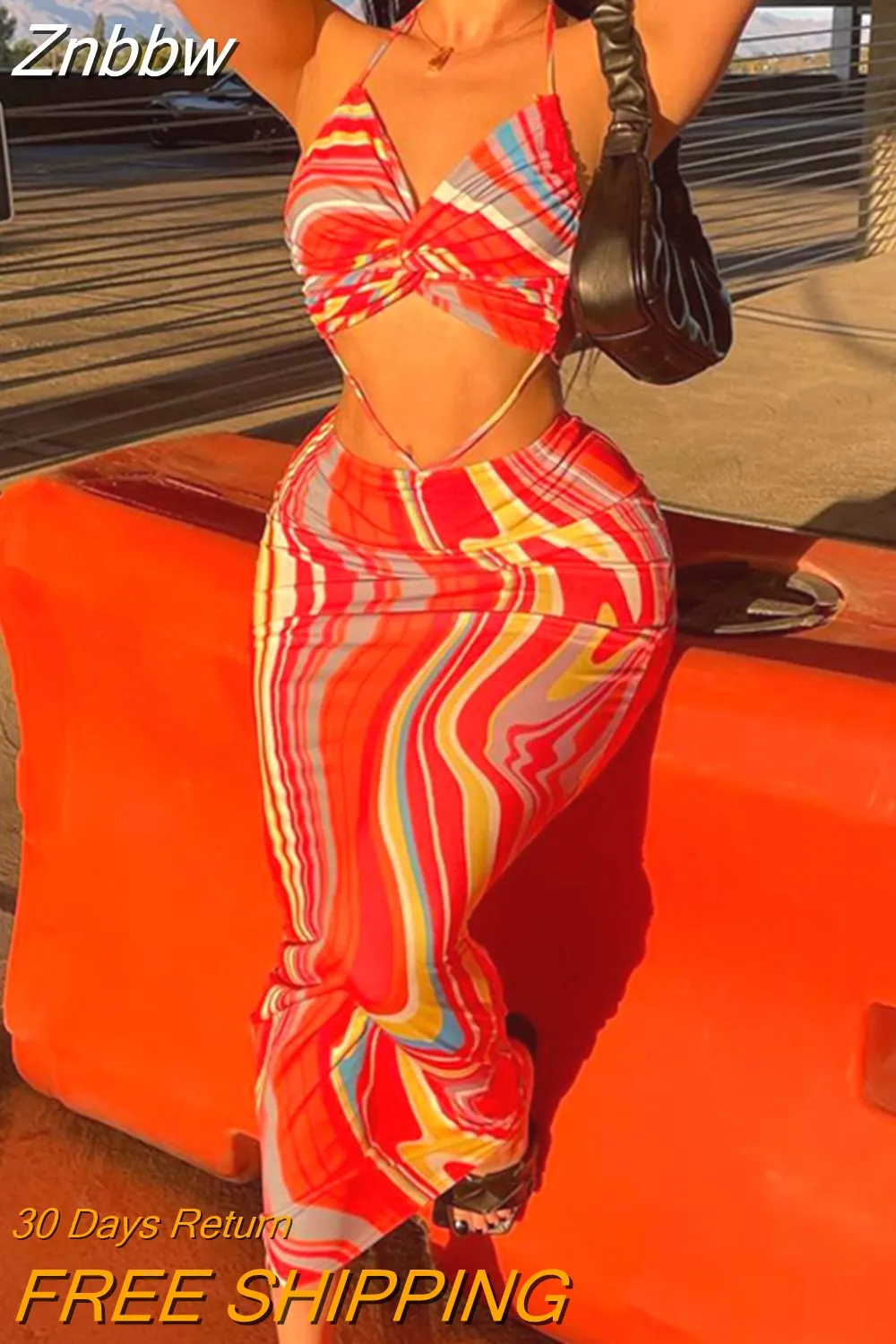 Znbbw Women Sleeveless V Neck Hollow Out Printed Bodycon Beach Vacation Backless Long Dress 2023 Summer Clothes Streetwear - Image 4