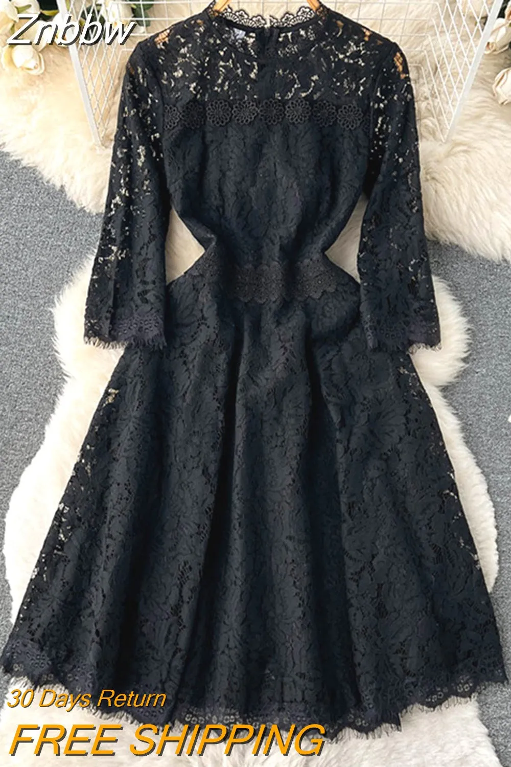 Znbbw Women Summer Dress High Class Cool Style Small Crowd Design Sense Hook Flower Hollow French Waist A Line Vestidos D2060 - Image 6