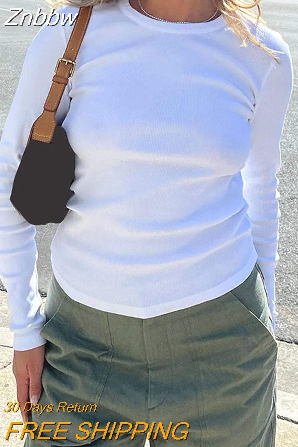 Znbbw Women Long Sleeve Slim Fit Crop Tops Y2K Going Out Skinny Tight Shirts Casual Basic Crew Neck Tee Tops Streetwear - Image 3