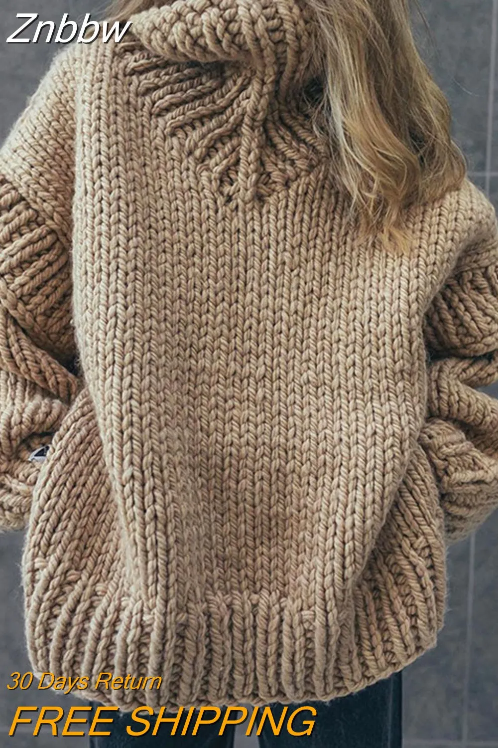 Znbbw Women Loose Turtleneck Sweater Tops Solid Elegant Long Sleeve Knitted Pullover 2023 Autumn Winter Oversized Warm Lady Knitwear - Image 6