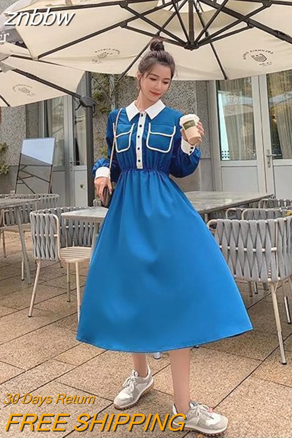 znbbw 2023 Summer French style Patchwork Button Up Shirt Dress Office Lady A-Line Turn Down Collar Mid Dresses Work Vestidos - Image 2