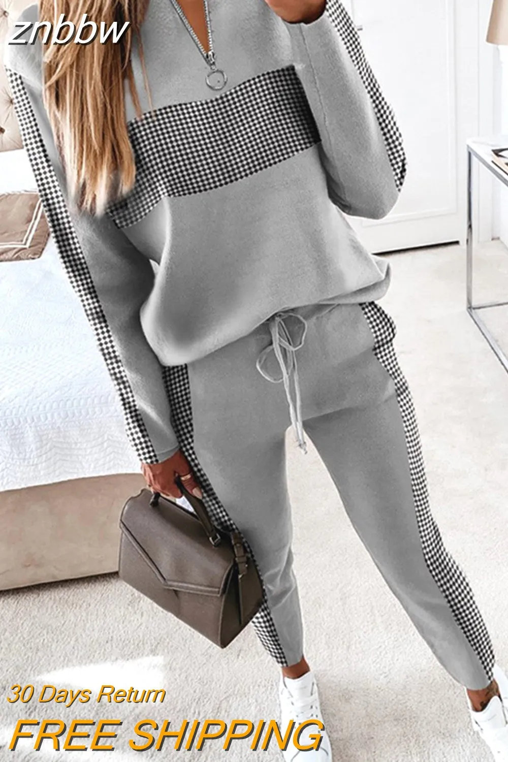 znbbw Women Suit Jogger Two Piece Set Autumn Fashion Print Tracksuits Women 2023 Streetwear Zipper Long Sleeve Tops + Trousers Outfits - Image 5