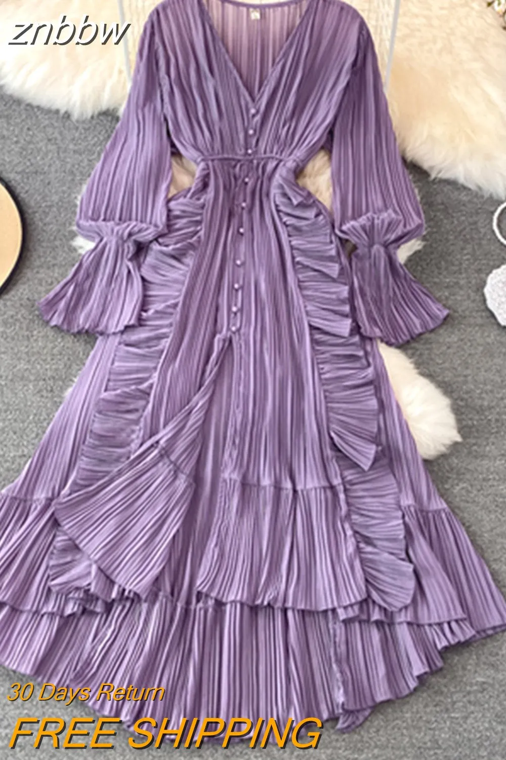 znbbw Autumn New Holiday Style Ankle Length Long Dresses Women Sexy V Neck Puff Sleeve Lace Elegant Evening Party Summer Dress - Image 6