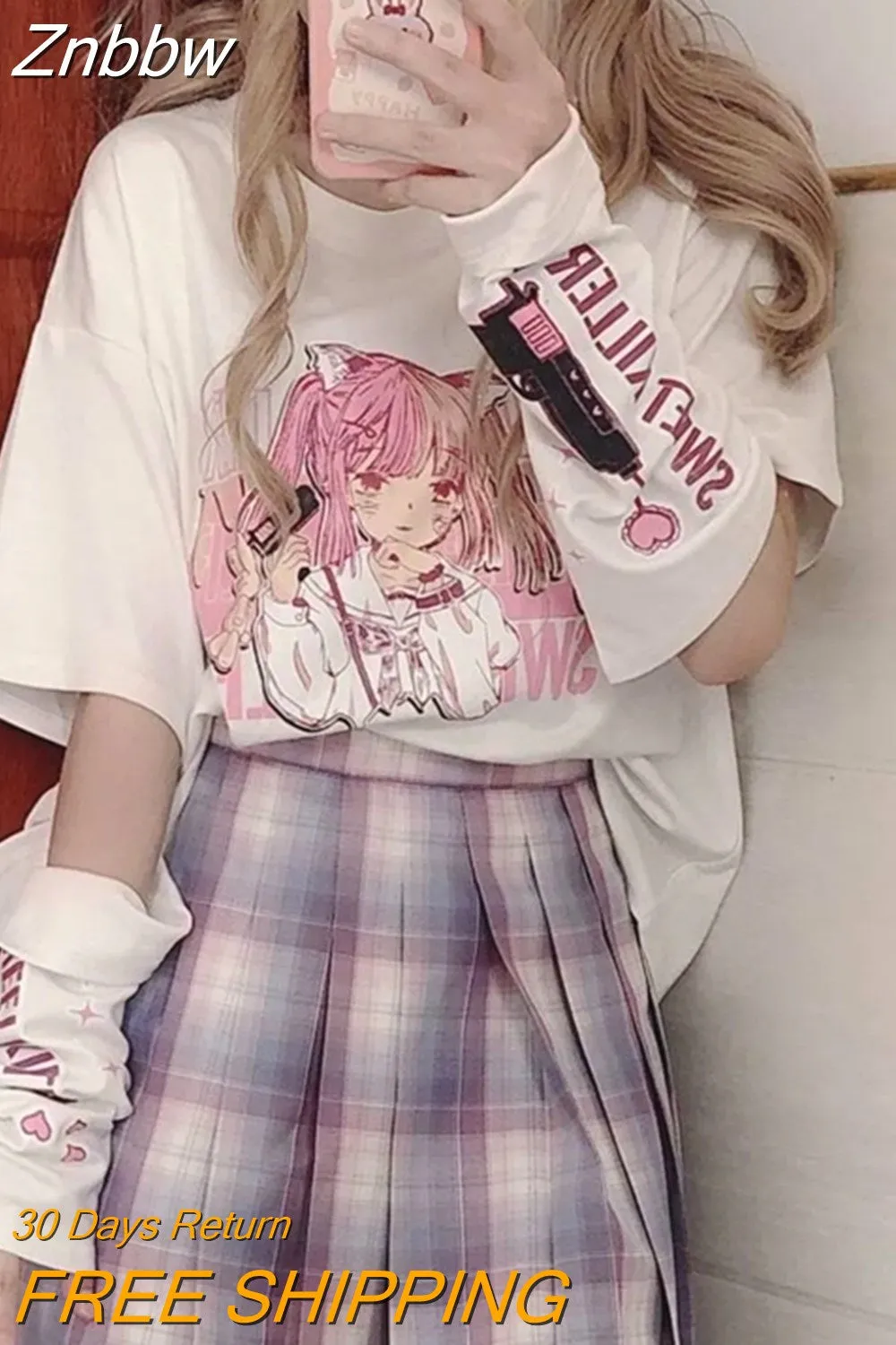 Znbbw Anime T Shirt Long Sleeve Top Zipper Removal Tee JK Girl Cute Clothes Cotton Tshirt Women Harajuku Cartoon Printed Tops - Image 5