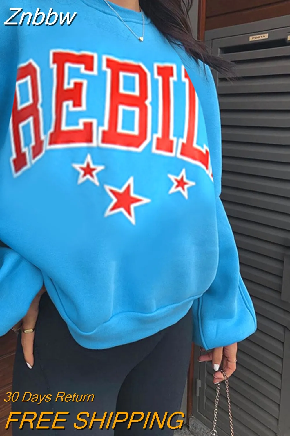 Znbbw Autumn Winter Fleece Sweatshirts Streetwear Y2K Harajuku Loose Long Sleeve Pullover Casual Letter Print O Neck Thick Top - Image 4