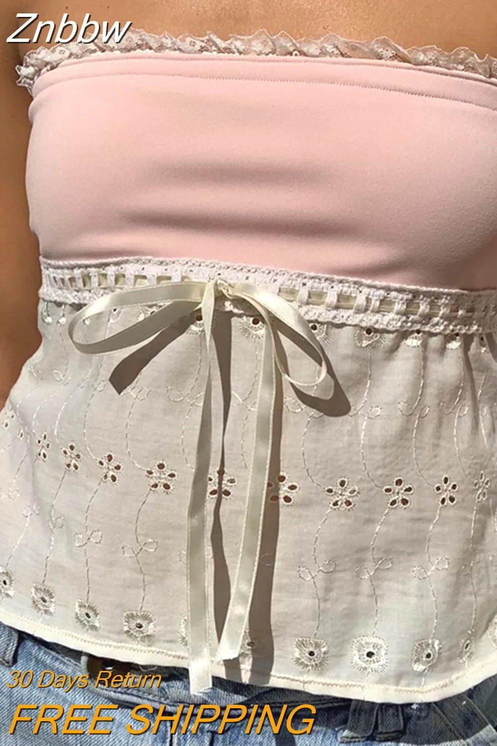 Znbbw Women Y2K Fairycore Tube Crop Vest Sleeveless Off Shoulder Bandage Buckle Lace Casual Street Party Spring Summer Tops - Image 8