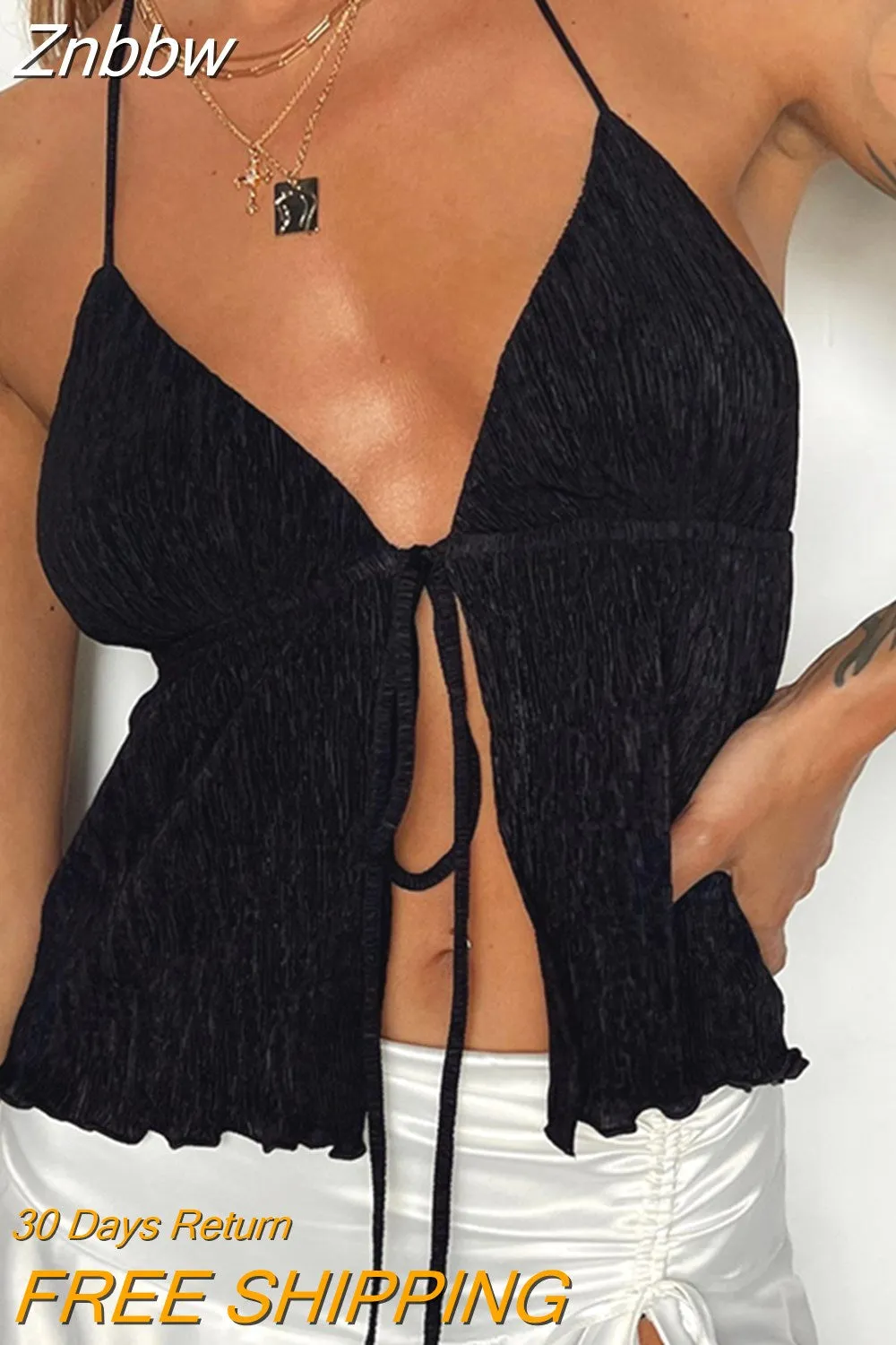 Znbbw Women Halterneck Crop Tops Summer Solid Color Bandage Open Front Backless Sleeveless Green Tops y2k Streetwear - Image 7