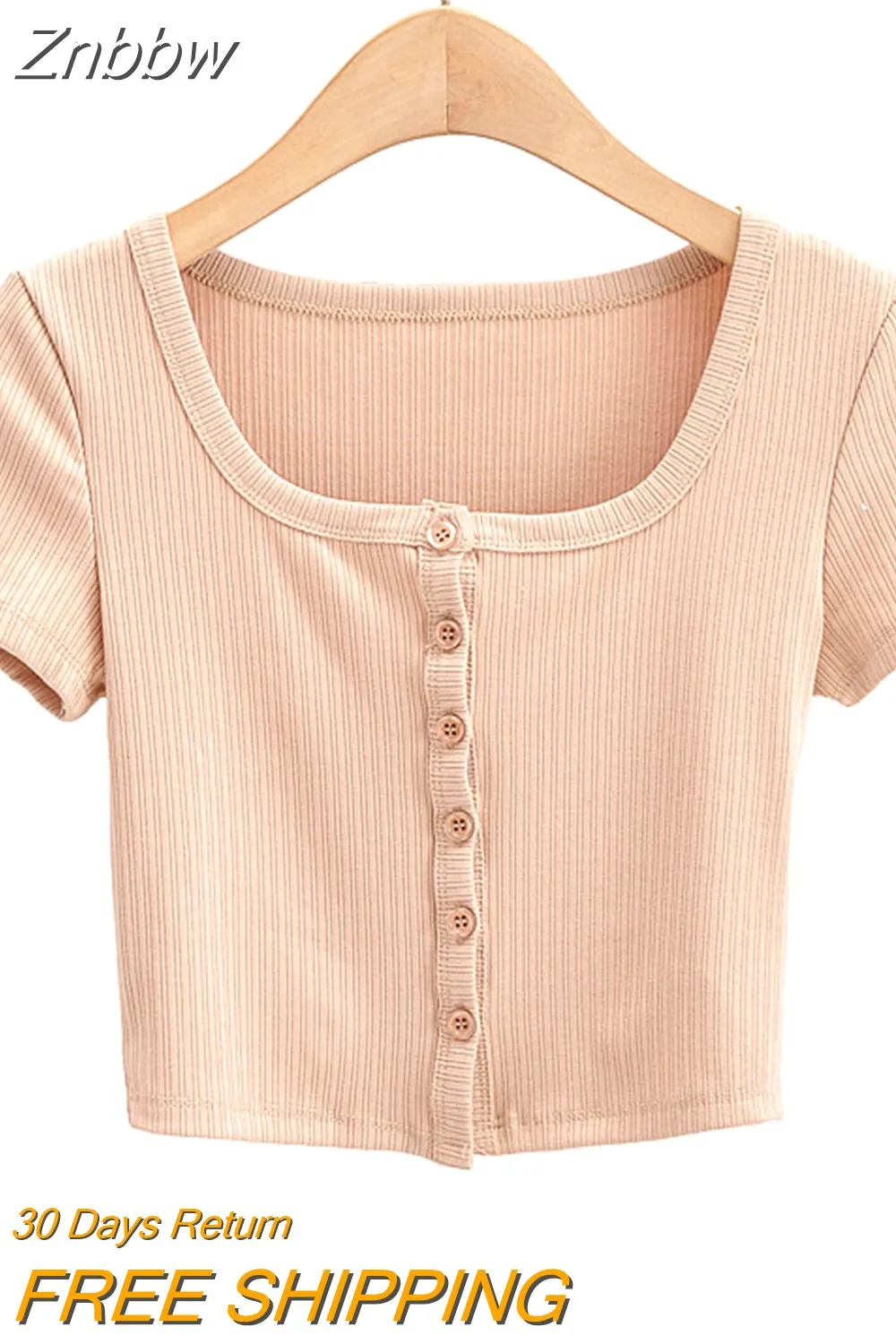 Znbbw Women Rib Button Through Short Sleeve Top - Image 4