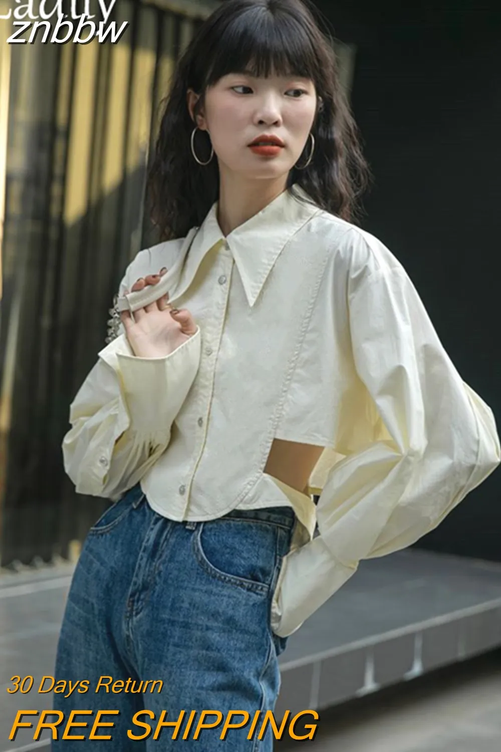znbbw 2023 Spring New Streetwear Long Sleeve Women Shirt Korea Style Hollow Out Button Up Woman Crop Tops Blouse Party Clothing