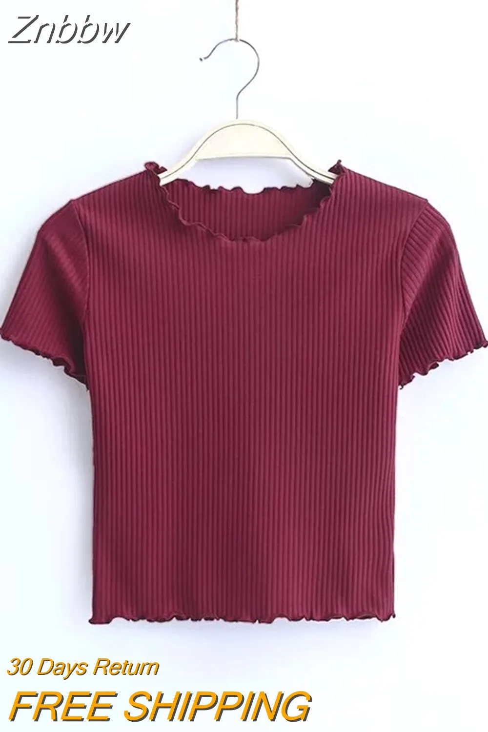 Znbbw Wood ears O neck Short sleeve T-shirt 2023 New Woman Slim Fit t shirt tight tee Summer Retro Tops 6 colors - Image 6