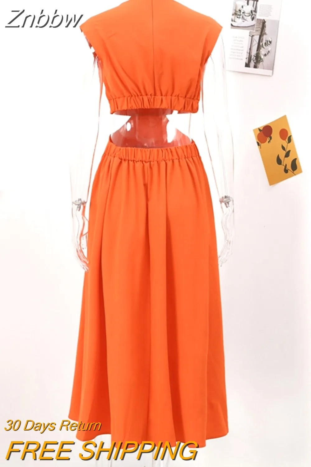 Znbbw Women Solid Sexy Long Dresses 2023 Summer Casual Hollow Waist Cut Sleeveless Dress Female Elegant Backless Holiday Maxi Dress - Image 2