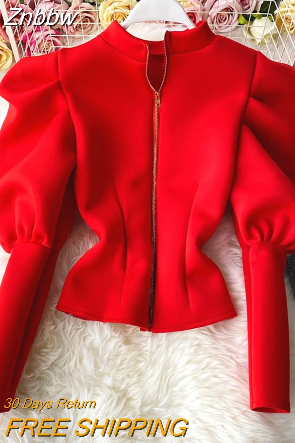 Znbbw Temperament Stand-up Collar Shirt Women New Sping Autumn Winter Slim Long-sleeved Puff Sleeve Top GX1462 - Image 7