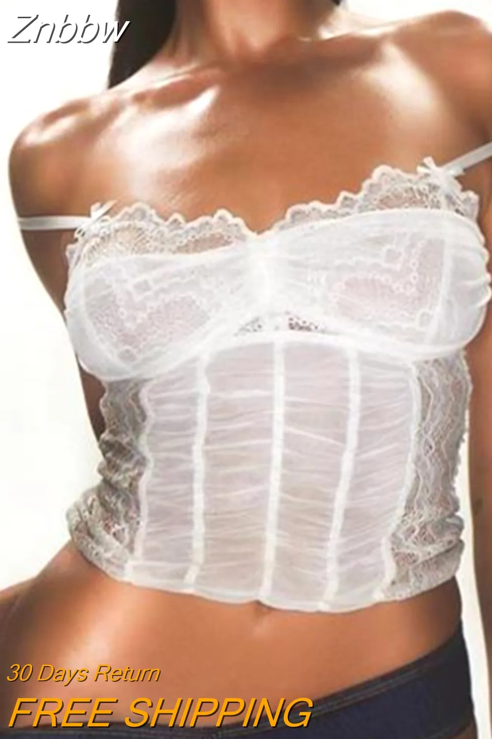 Znbbw y2k Fairy Grunge Lace Crop Top Women Sexy Ruch Mesh See Through Cute Camisoles 2000s Vintage Tees Shirt Summer Clubwear - Image 2