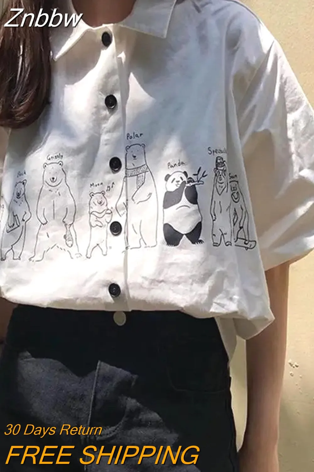 Znbbw Women Shirts Cartoon Printing Lovely Designed Ins Loose Students Chiffon Summer Soft Breathable All-match Streetwear Fit - Image 4